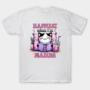 Happiest When I'm Reading Cute Cat T-Shirt